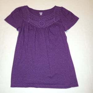 VTG Y2K Purple Crochet Short Sleeve Shirt Boho Top Small S EUC